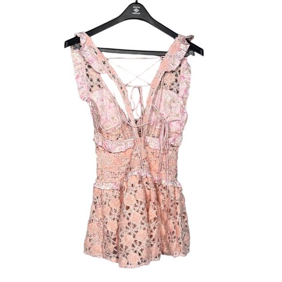 NEW- NWT For Love & Lemons Pink Alessia Lace Mini Dress Size M - Picture 8 of 12